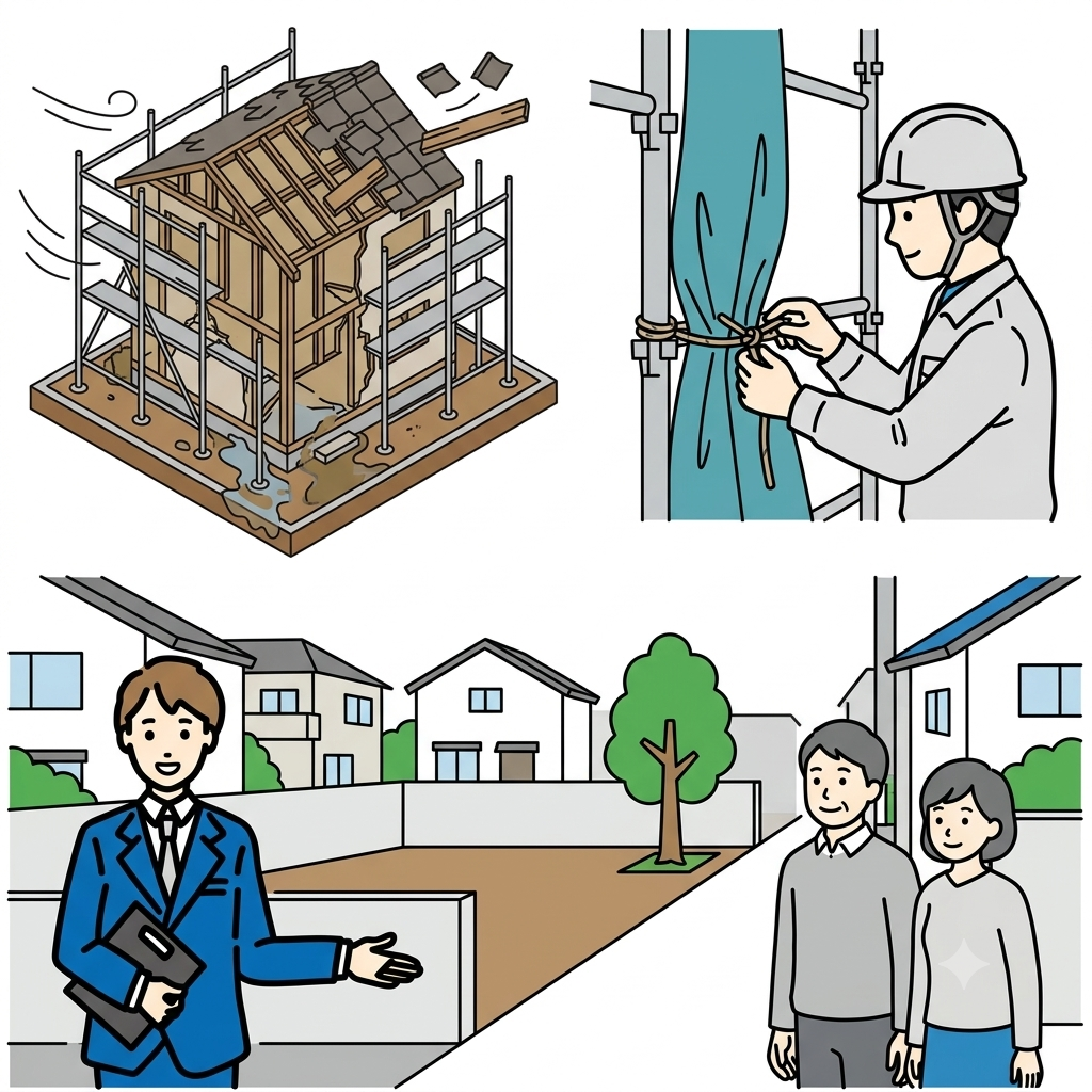 【八尾市での解体工事】台風シーズン到来！工事中の強風・大雨対策と施主様が安心できるポイント