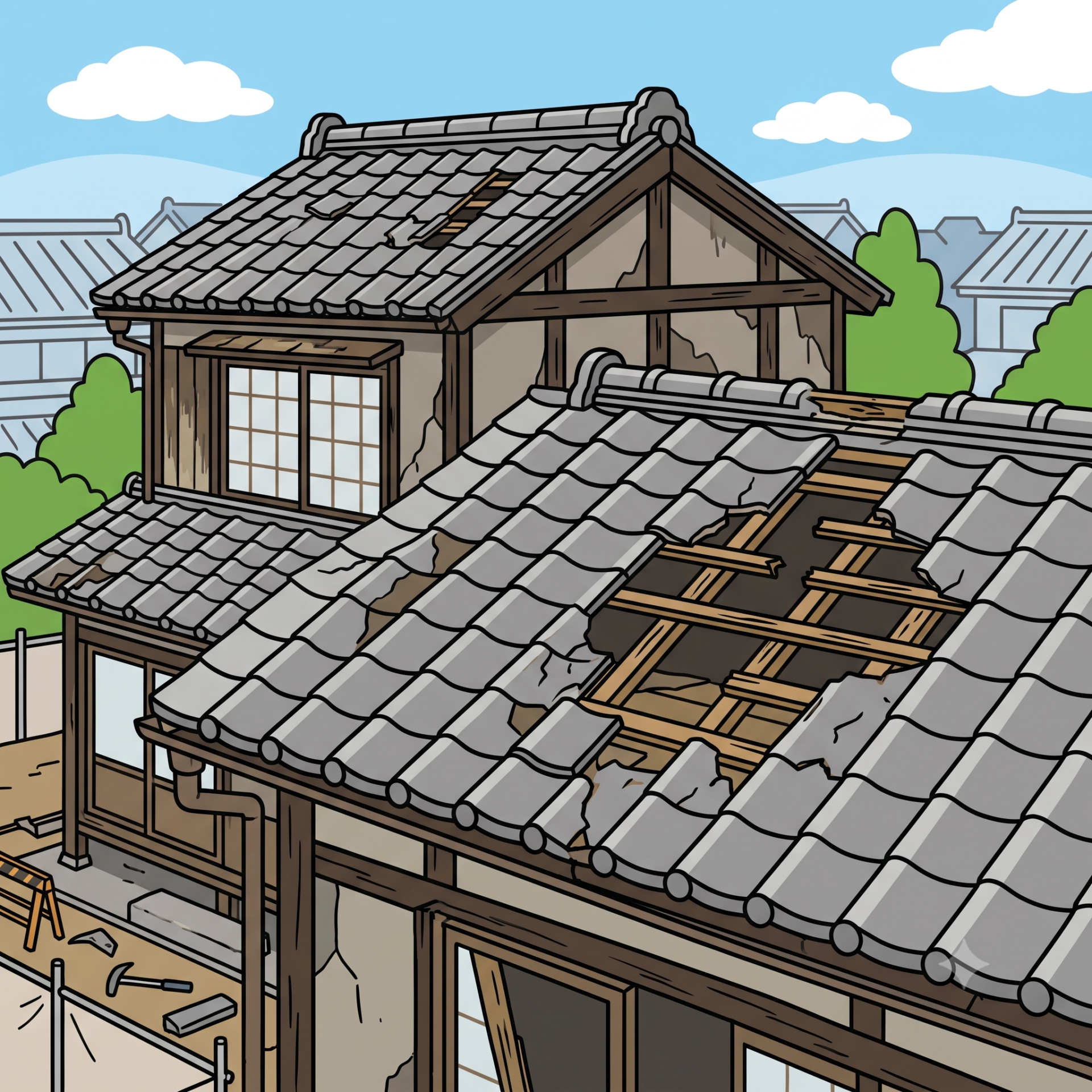 【八尾市の空き家対策】古い瓦屋根に潜むリスクとは？解体で安心な未来へ
